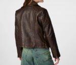 Leather Moto Jacket – Classic Brown Real Leather Outerwear for Women - Image 2