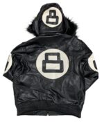8 Ball Hooded Leather Bomber Jacket – Black Sheepskin Streetwear - Image 2