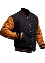 Baseball Varsity High School Letterman Bomber Jacket - Black and Brown College Style - Image 3