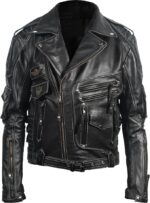 Motorcycle Distressed Black Genuine Leather Jacket