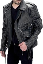 Motorcycle Distressed Black Genuine Leather Jacket – Retro Biker Style - Image 2