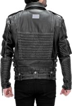 Motorcycle Distressed Black Genuine Leather Jacket – Retro Biker Style - Image 4