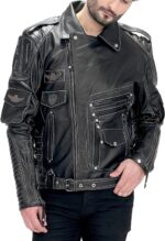 Motorcycle Distressed Black Genuine Leather Jacket – Retro Biker Style - Image 3