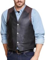 Sleeveless V-Neckline Genuine CJ Men’s Bison Leather Vest – Rugged Style, Refined Finish - Image 2