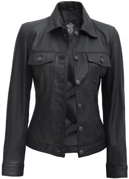 WhatsApp Image 2024-03-15 at 10.16.09 PM Women Four Pocket Black Trucker Leather Jacket