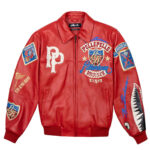 Embroidered Genuine Red Leather Jacket