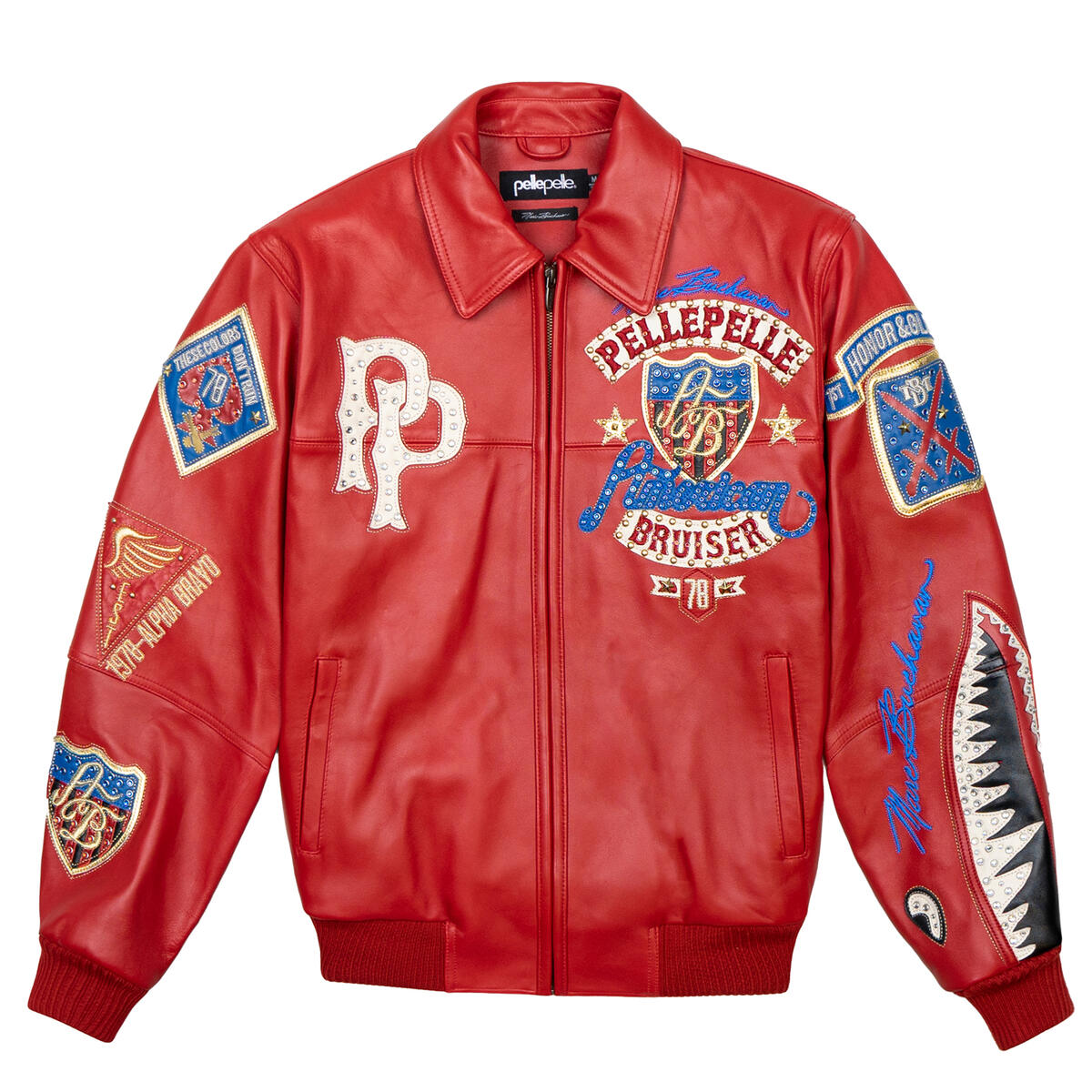 RED Embroidered Genuine Red Leather Jacket