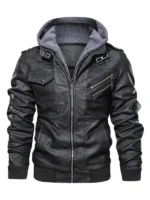 Bomber Hooded Leather Jacket