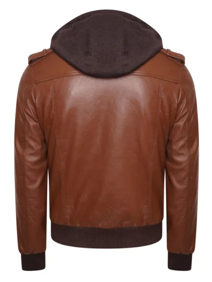 Brown Hooded Leather Jacket with Wings
