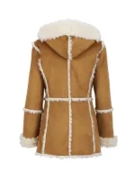 Brown suede coat with fur hood for winter