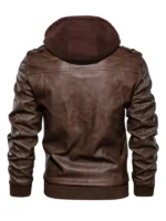 Casual Bomber Leather Jacket with Hood