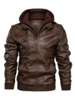 Hooded Leather Bomber Jacket for Men