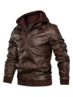 Winter Bomber Hooded Leather Jacket