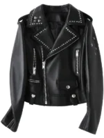 Women's black sheepskin biker jacket