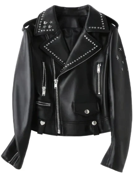 Women's black sheepskin biker jacket