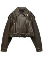 Women's brown genuine leather biker jacket