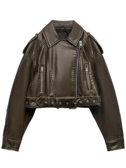 Women's brown genuine leather biker jacket