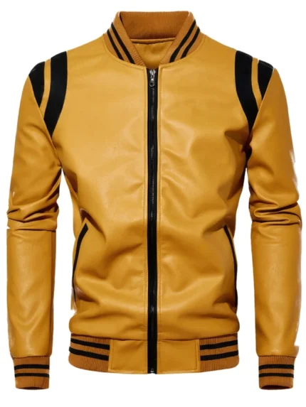 Yellow Faux Leather Biker Bomber Jacket
