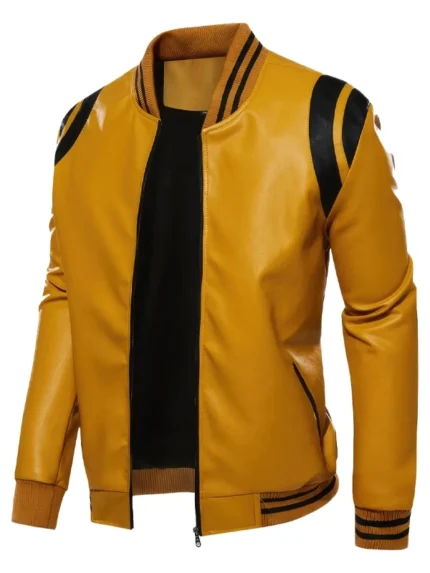 Yellow Faux Leather Biker Jacket