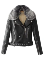black shearling quilted motorcycle leather jacket