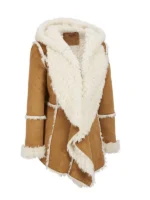 brown suede fur hooded overcoat
