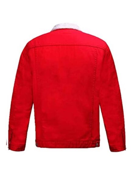 Red Men’s Christmas Denim Jacket with Sherpa Collar